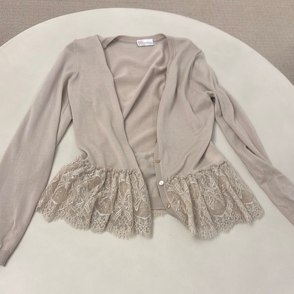 RED Valentino Beige Lace Trim Cardigan